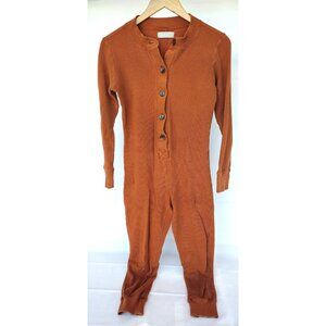 Everlane Sz Small Waffle Knit Button Up One Piece Pajamas Caramel Tan
